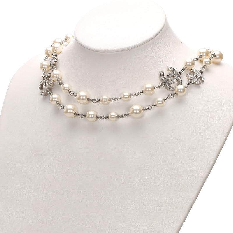 CC Crystal Faux Pearl Long Necklace