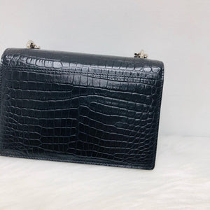 Mini Sunset Bag in Black Crocodile Embossed Leather