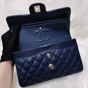Small Double Flap Bag in Navy Blue Caviar with SHW