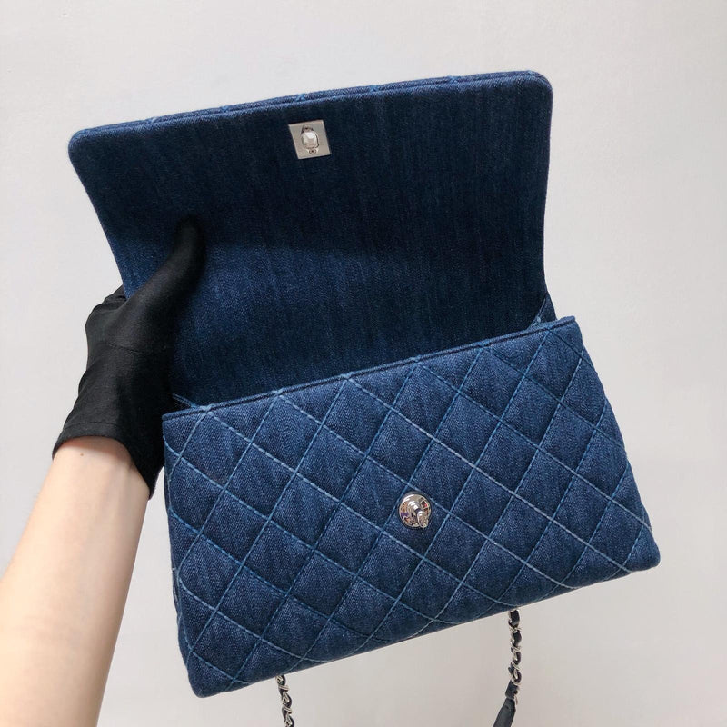 Blue Denim Quilted Medium Coco Handle Flap