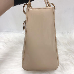 Lady Dior Patent Cannage Medium Bag in Beige