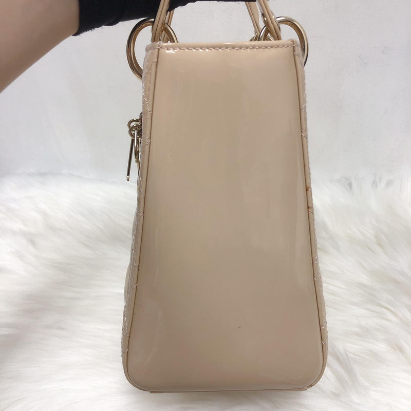 Lady Dior Patent Cannage Medium Bag in Beige
