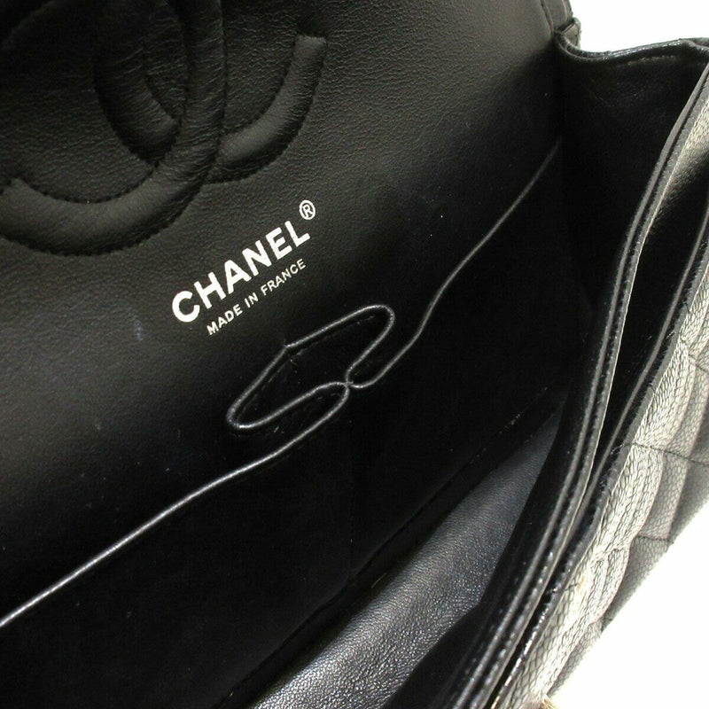 Chanel Classic M/L Medium Double Flap Bag Black Caviar Silver