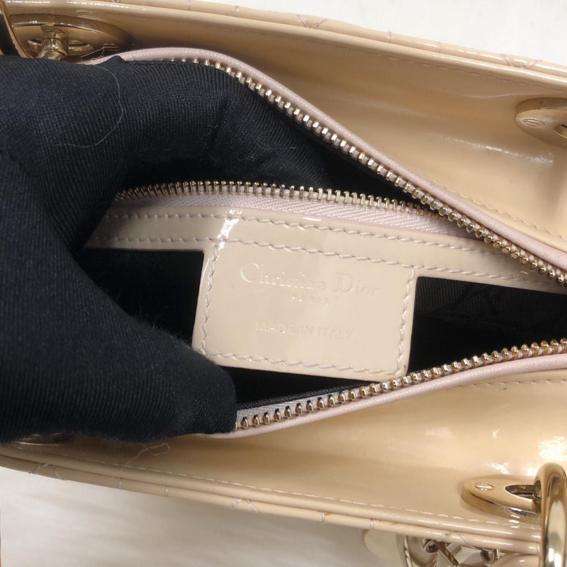 Lady Dior Patent Cannage Medium Bag in Beige