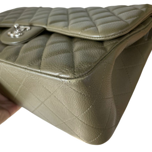 Classic Double Flap Jumbo Caviar Olive Green SHW