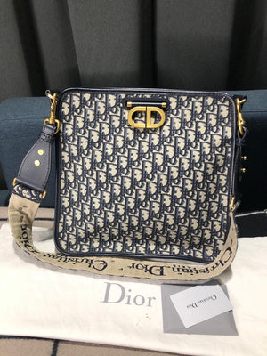 Dark Blue Oblique Jacquard Canvas Crossbody Bag