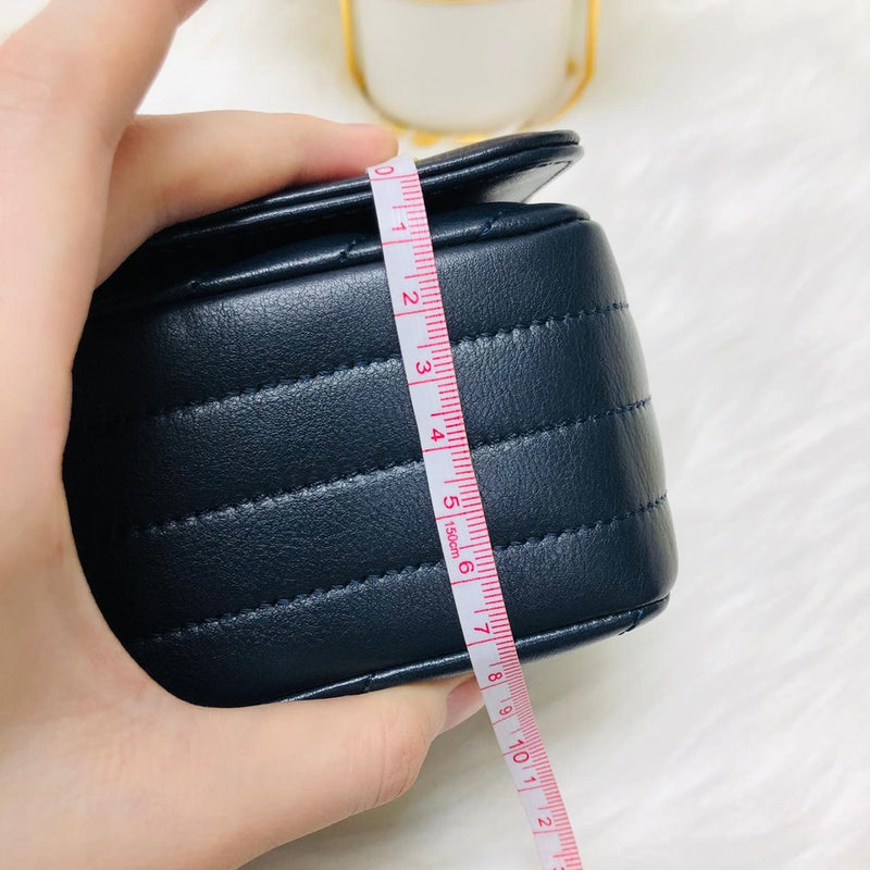 Calfskin Chevron Quilted Mini Statement Flap Navy Blue