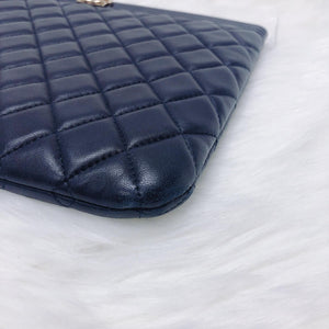 Lambskin O Case Quilted Navy Blue Large Boy Zip Pouch