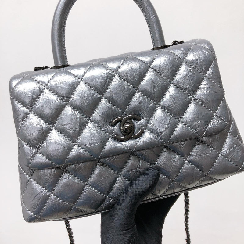 Quilted Mini Coco Handle Flap Silver
