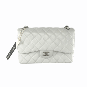 Caviar Double Flap Jumbo in White Caviar with SHW