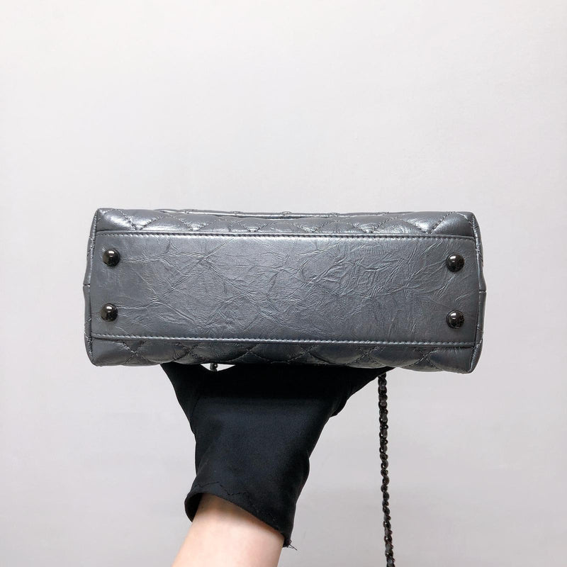 Quilted Mini Coco Handle Flap Silver