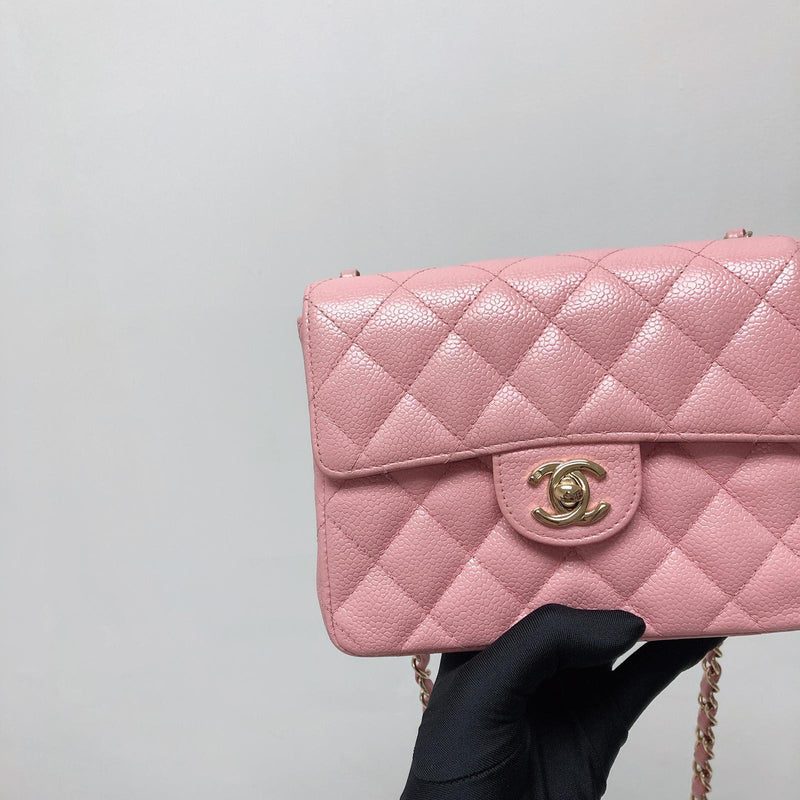 Chanel Pink Quilted Caviar Classic Square Flap Mini Q6B0270FP9025