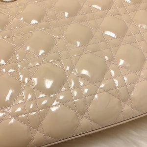 Lady Dior Patent Cannage Medium Bag in Beige