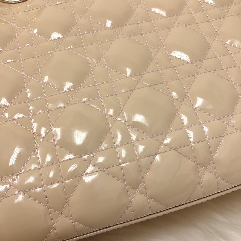 Lady Dior Patent Cannage Medium Bag in Beige