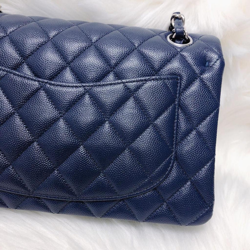 Small Double Flap Bag in Navy Blue Caviar with SHW