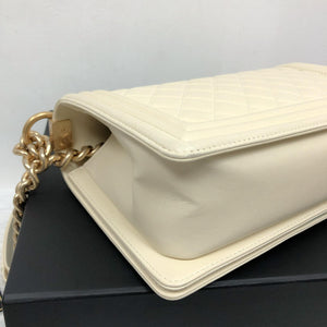 Old Medium Le Boy in Quilted Cream Calfskin with GHW