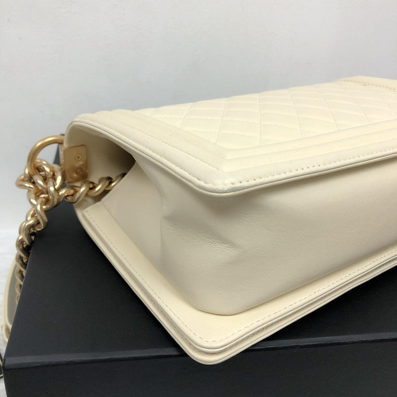 Old Medium Le Boy in Quilted Cream Calfskin with GHW