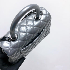 Quilted Mini Coco Handle Flap Silver