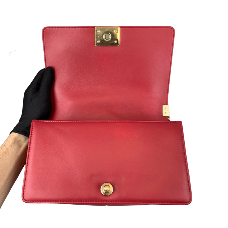 Old Medium Boy Chevron Calfskin Red GHW