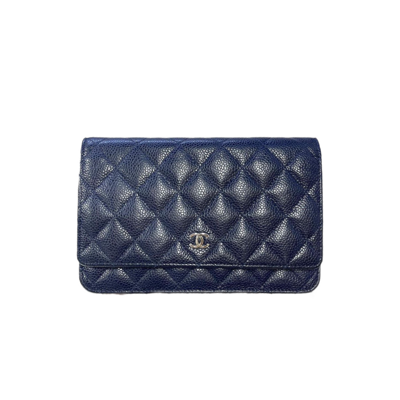 chanel navy wallet on chain