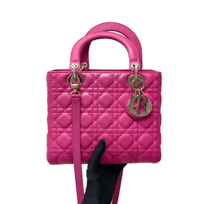 Cannage Lambskin Lady Dior Medium Bag in Fuschia Pink with GHW