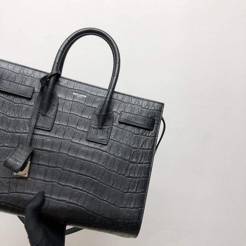 Small Sac De Jour in Crocodile-Embossed Leather Black