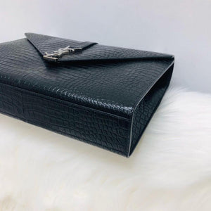 Envelope Large Bag in Croc Embossed Black Leather SHW