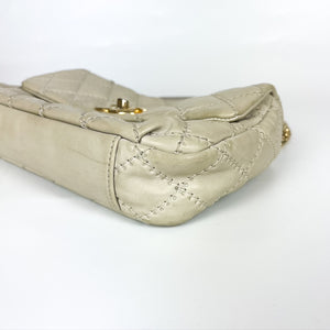 Calfskin Quilted Medium Wild Stitch Flap Beige