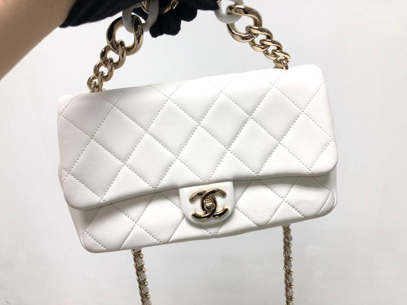 Medium Flap in White Quilted Lambskin Leather with Resin Bi-Colour