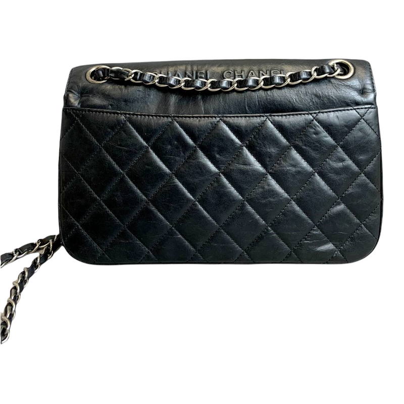 Embossed Calfskin Leather Flap Black RHW