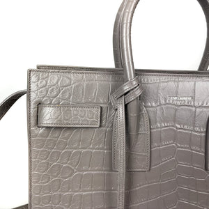 Small Sac De Jour in Crocodile-Embossed Leather Grey