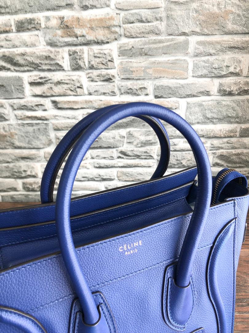 Micro Luggage in Electric Blue Palmelato Leather Tote with Gold-Tone Hardware