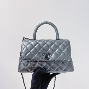 Quilted Mini Coco Handle Flap Silver RHW