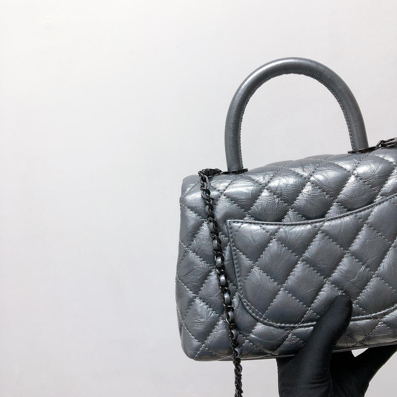 Quilted Mini Coco Handle Flap Silver