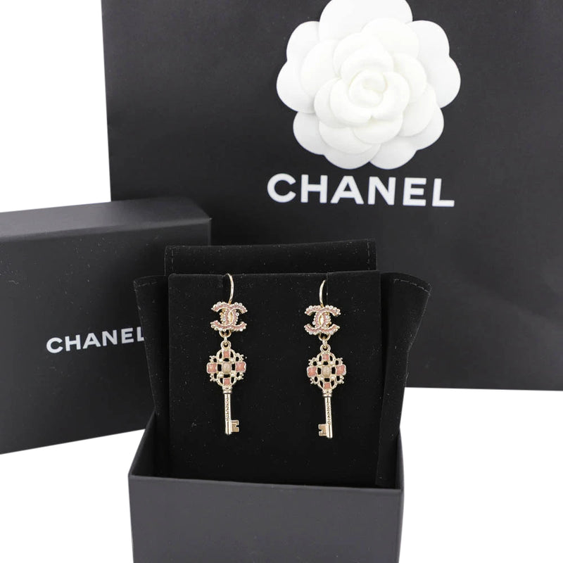 Dangling CC Key Piercing Earrings
