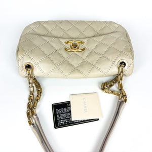 Calfskin Quilted Medium Wild Stitch Flap Beige