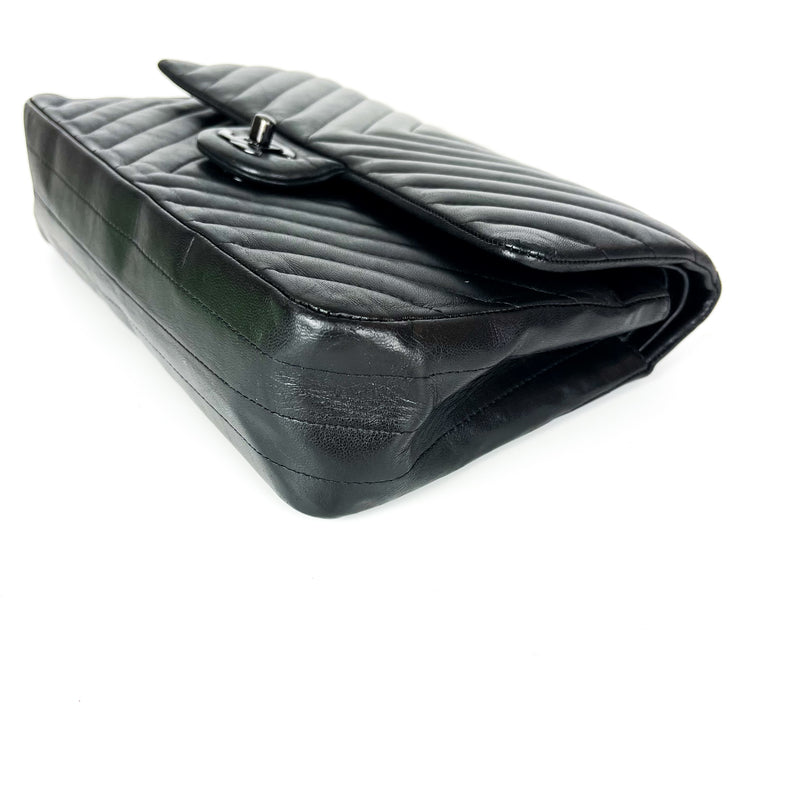 Medium Classic Double Flap So Black Chevron Bag