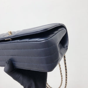 Calfskin Chevron Quilted Mini Statement Flap Navy Blue
