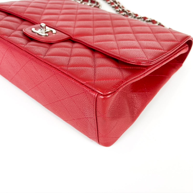 Classic Single Flap Maxi in Red Caviar Leather with SHW