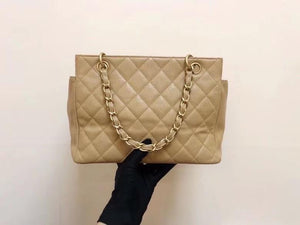 Petite Timeless tote in Beige Caviar with GHW