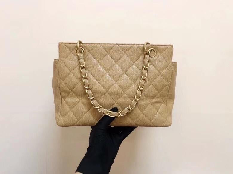 Petite Timeless tote in Beige Caviar with GHW