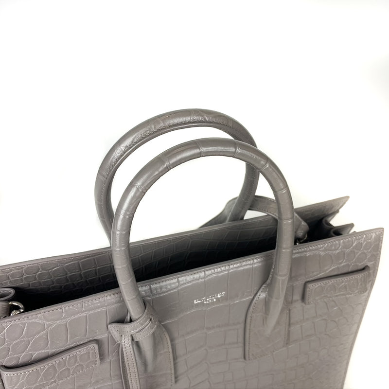 Small Sac De Jour in Crocodile-Embossed Leather Grey