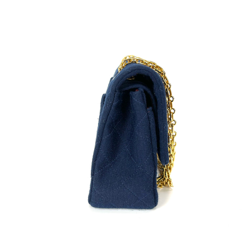 Vintage Classic Small Double Flap Jersey Bag in Navy Blue