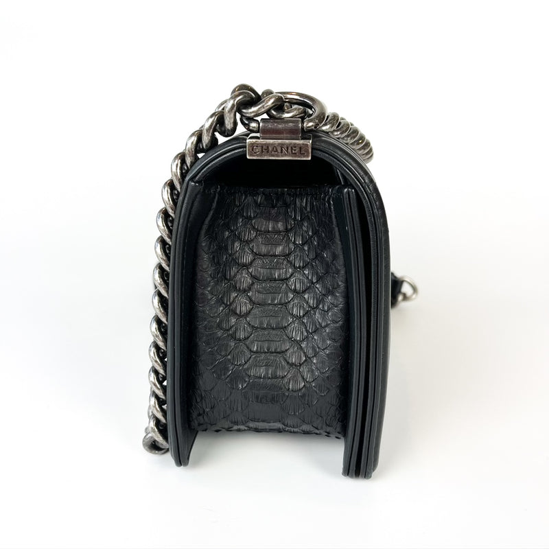 Python Black Old Medium Boy Bag in Black with RHW