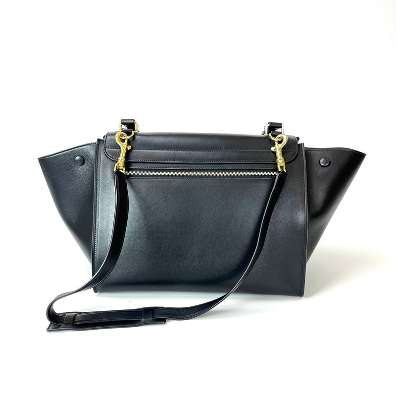 Leather Trapeze Satchel Black