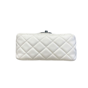 Square Mini Flap Caviar White SHW