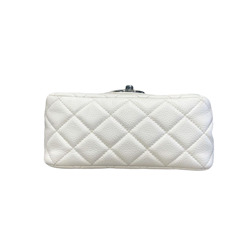 Square Mini Flap Caviar White SHW