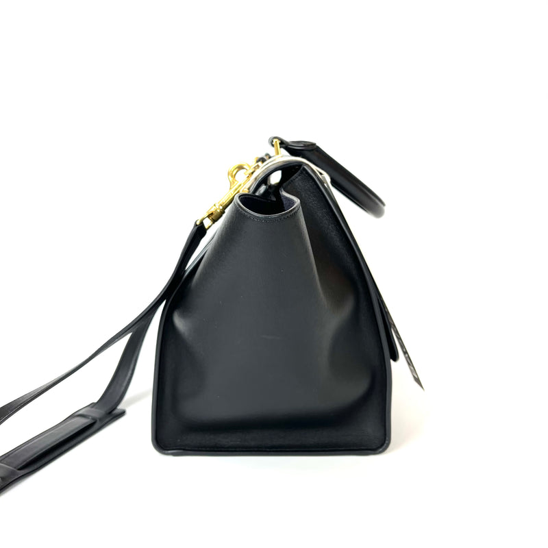 Leather Trapeze Satchel Black