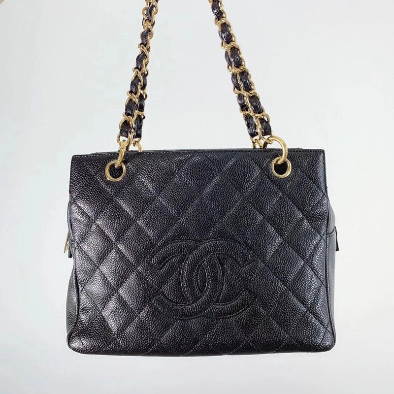 Petite Timeless tote in Black Caviar with GHW