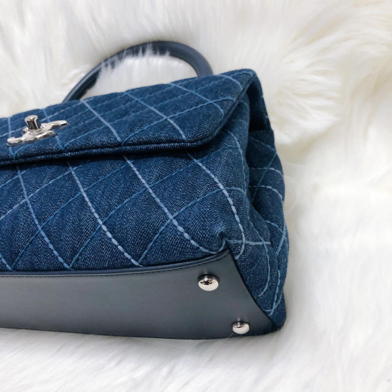 Blue Denim Quilted Medium Coco Handle Flap